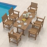 Compsia 7 Piece Outdoor Dining Set, HDPS Patio Table and Chairs Set, 66" Patio Table with 1.96" Umbrella Hole & 6 Chairs, All Weather Furniture for Garden, Backyard, Poolside (Brown)
