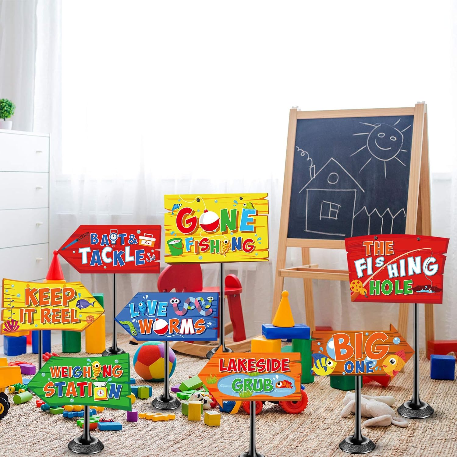 10 Pieces Gone Fishing Party Decorations Signs Little Fisherman Cutouts The Big One Party Directional Welcome Door Banner for Kids Baby Shower Birthday Party Favor Ideas Gone Fishing Theme Supplies: Toys & Games