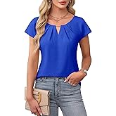 Blooming Jelly Womens Dressy Business Casual Tops Work Trendy Short Sleeve Shirts Summer Cute Pleated Blouses