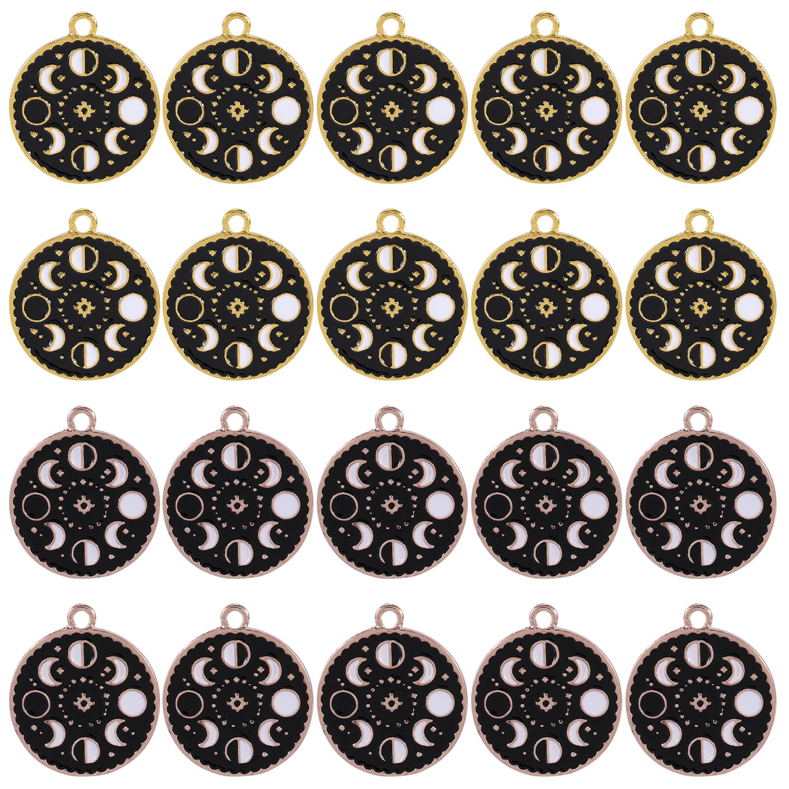COGCHARGER 20Pcs Moon Phase Charms Alloy Enamel Charms Pendants Flat Round with Moon Charms for Jewelry Bracelets Necklace Earrings Making DIY Craft Supplies