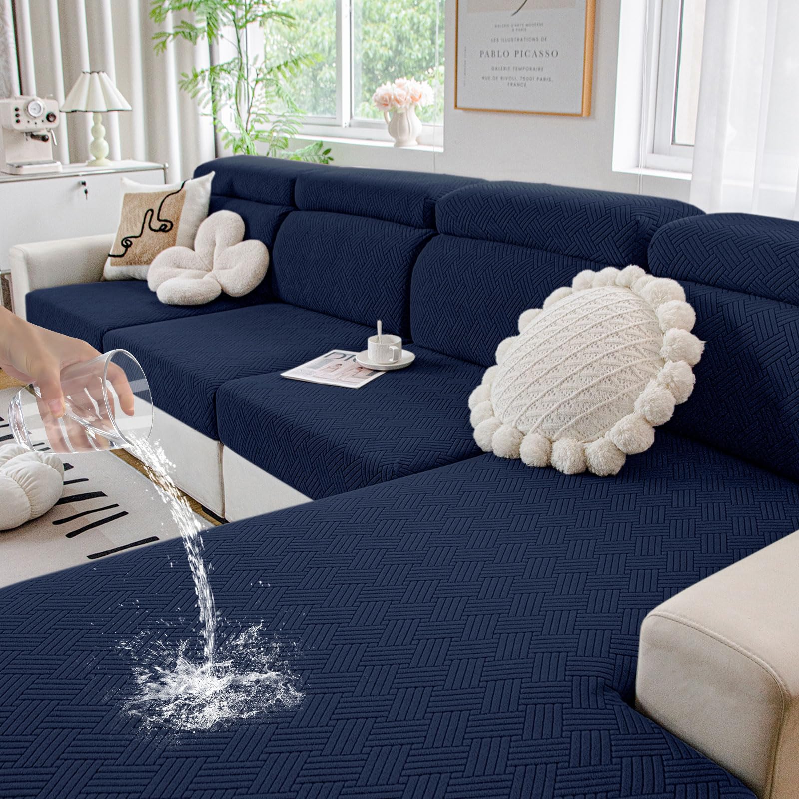 Photo 1 of hyha Waterproof Couch Cushion Covers, Stretch Magic Sofa Seat Slipcover, Waterproof Sectional Couch/Sofa Cushion Covers for Pets Washable with Elastic Bottom(3PC, Navy)