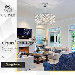 CATINER Chrome Crystal Caged Ceiling Fans with