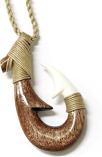Amazon ハワイ直輸入 ハワイコアウッド ボーン フィッシュフックネックレス 幸せを釣り上げる ハワイアンジュエリー ネックレス 通販