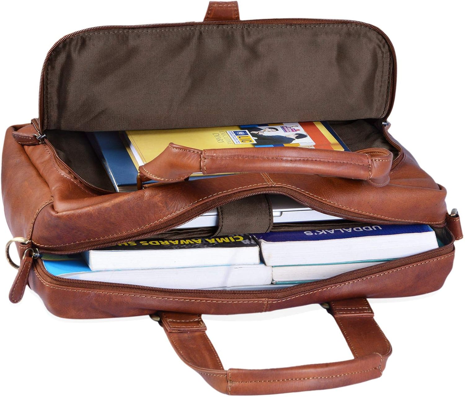 STILORD "Jon" Vintage Shoulder Bag Leather Men Women Laptop Bag 15.6 inch A4 for Work University Business Briefcase in Genuine Buffalo Leather Colour:Cognac-Brown - Image 5