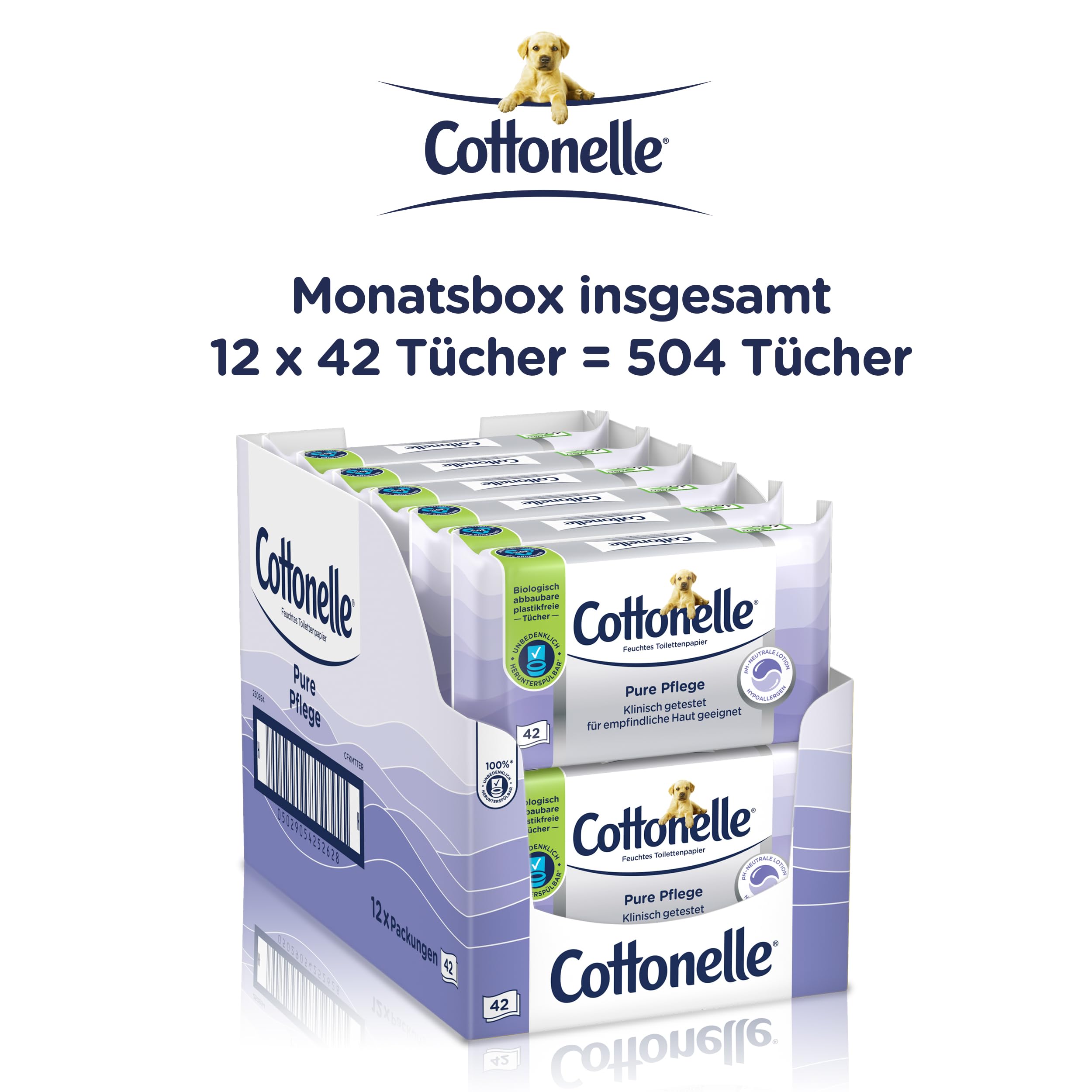 Cottonelle Feuchtes Toilettenpapier Pure Pflege, ultra-sensitive, 99% Wasser, 12 x 42 Tücher, parfümfrei & hypoallergen 7