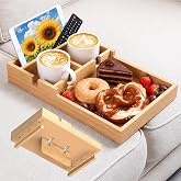 Grow Bou Bamboo Sofa Tray Insert with 2 Cup Holders, Fits Armless Sectional | 2-In-1 Sofa Console Tray, Dual Cup Holders for Drinks Snacks Remotes, Fits Sectionals &amp; Ottomans, Solid Natural Bamboo Finish