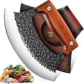 TIVOLI Hand-Forged Ulu Knife – Full Tang High Carbon Steel, Japanese-Inspired with Sheath & Gift Box, Mezzaluna Rocker Knife & Pizza Cutter for Kitchen, Camping&BBQ, Christmas Gifts for Men and Women