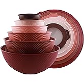 COOK WITH COLOR Mixing Bowls with Lids - 12 Piece Plastic Nesting Bowls Set includes 6 Prep Bowls and 6 Lids, Rhombus Design - Microwave Safe (Rose)
