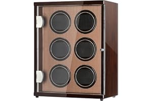 CHIYODA Automatic Watch Winder for 6 Watches, 6 Quiet Mabuchi Motors, LCD Display & Control Screen