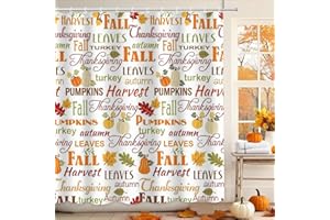 MEHOFOND Happy Thanksgiving Day Shower Curtain Autumn Thanksgiving Harvest Turkey Shower Curtain for Bathroom Fall Pumpkin Leaves Home Bathtub Decor Waterproof Fabric 72x72 Inch