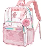 Mimfutu Pink Clear Backpack for School, Heavy Duty PVC Transparent Bookbag See Through Backpack for Girls Women College Work Travel