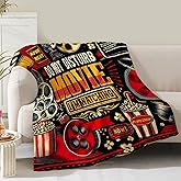 Movie Theme Blanket Gifts for Women Men Girls Boys Cinema Popcorn Film Reel Print Presents for Kids Adults Teen Birthday Christmas Decor Bedroom Living Room Couch Sofa Soft Cozy Flannel Throw 60"x50"