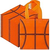 Sweetude 12 Pcs Basketball Party Gift Bags Sports Theme Candy Goodie Bags 7.8 x 7.8 Inch Basketball Non Woven Totes with Handles for Sports Party Favors Birthday Decor Supplies