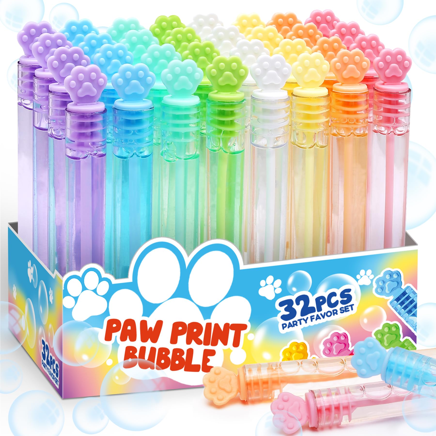 Photo 1 of Paw Print Mini Bubble Wands, Cat Party Supplies, Puppy Dog Birthday Decoration, Party Favors for Kids Toddler, Prizes, Treasure Box Toys, Easter Pinata Goody Bag Stuffer, Valentines Gift for Girl Boy