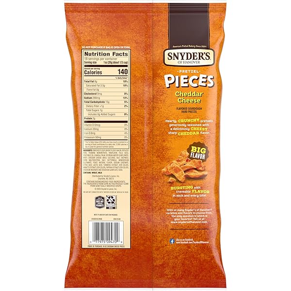 SNYDER’S OF HANOVER PRETZEL PIECES, CHEDDAR CHEESE, PARTY SIZE, 18 OZ