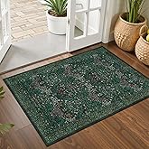 LIVEBOX Dark Green Floral Entryway Rug 2x3 Washable Rugs for Kitchen, Boho Non Slip Indoor Door Mat Entrance, Vintage Green Forest Small Low Pile Ultra Thin Throw Carpet for Bedroom Bathroom Laundry