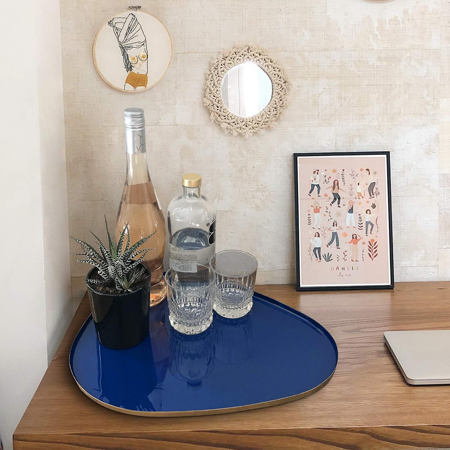 Allegorie Decorative Tray | Stylish Vanity Organizer or Catchall Valet Display | Navy Blue & Gold Metal Serving Tray for Coffee Table, Ottoman, Bar, Liquor or Cocktails 16 x 12.5 inches: Home & Kitchen