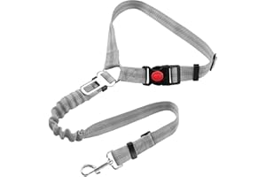 YAODHAOD YAOHDAO Dog Seat Belt Harness for Car, Restraint Adjustable with Elastic Bungee Buffer Headrest for Vehicle, 360° Swivel Carabiner Nylon Pet Safety Seat Belts Heavy Duty Car Harness for Dogs (Grey)