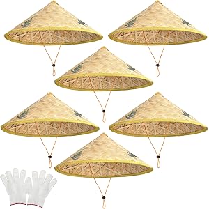 Traditional Asian Rice Bamboo Straw Hats, Chinese Vietnamese Rice Style,Unisex for Gardening Gardening,Fishing,17 "