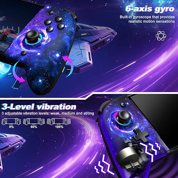 GAMMEEFY SWITCH CONTROLLERS, HALL EFFECT JOYSTICK SWITCH JOYPAD FORSWITCH/OLED, FULL-SIZE GRIP WIRELESS SWITCH PRO CONTROLLER WITH 9 COLOR LIGHTS. IDEAL FOR THOSE WHO PREFER HANDHELD MODE