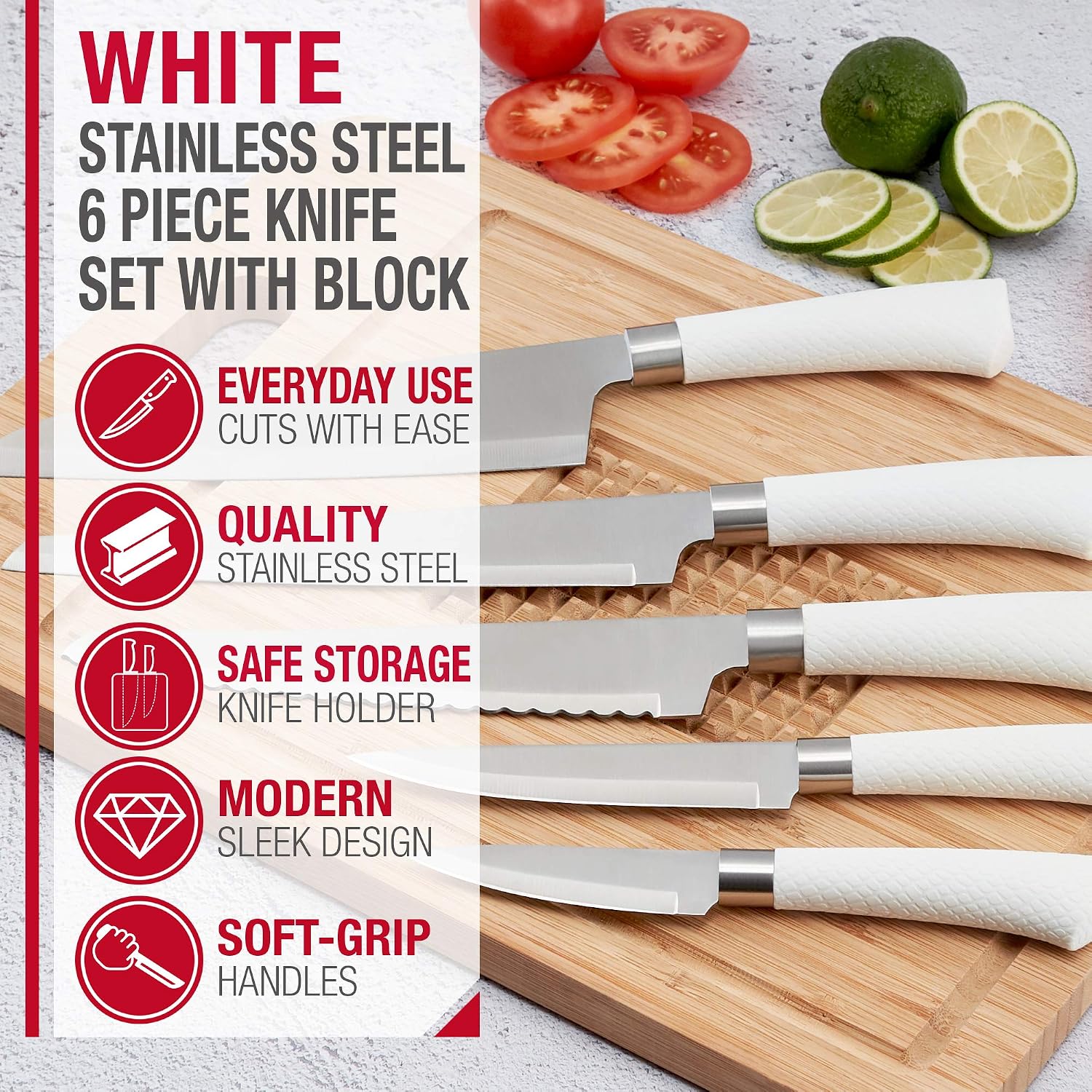 NETTA Kitchen Knife Set including Block, 6 Piece Stainless Steel Including Block - Image 3
