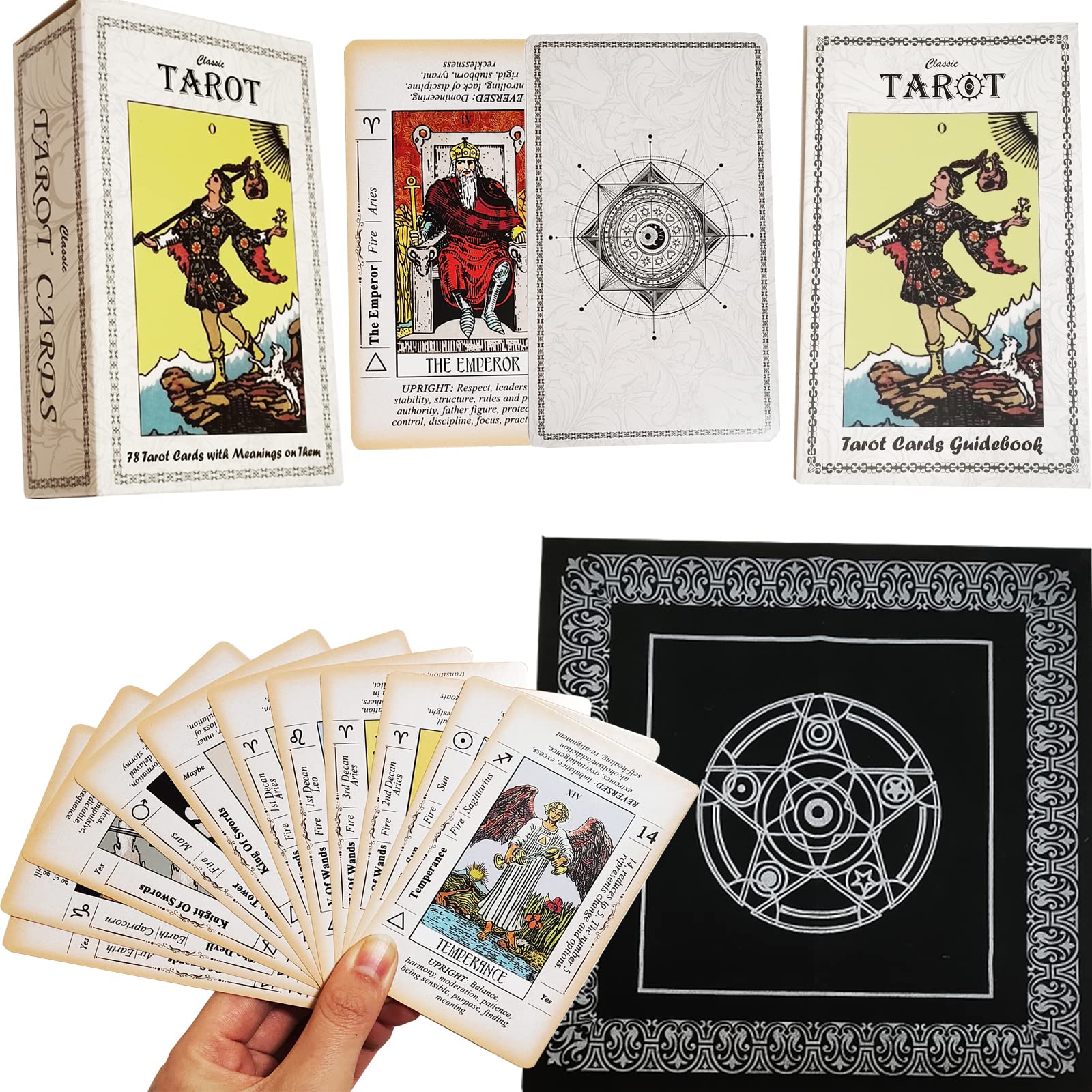 Tarot Cards Deck with Meanings On Them,Tarot Cards Deck for Beginners Tarot Deck with Guidebook and Tarot Flannel Tablecloth,Divination Tool — image 1