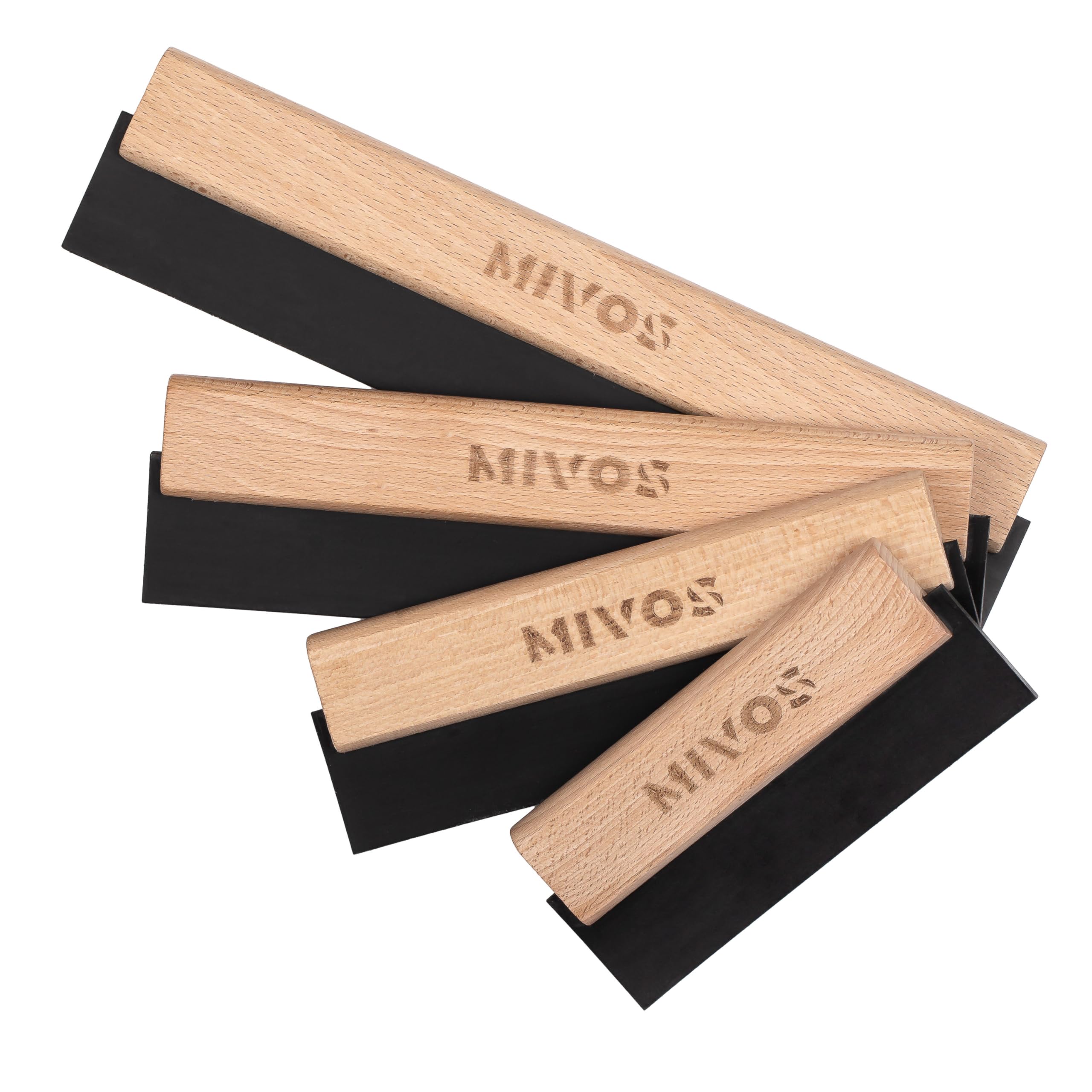 MIVOS Rubber Spatula - Tile Spatula Set - 150 mm - 200 mm - 250 mm - 300 mm - Grout Rubber Wooden Handle - Grout Rubber - Made in EU