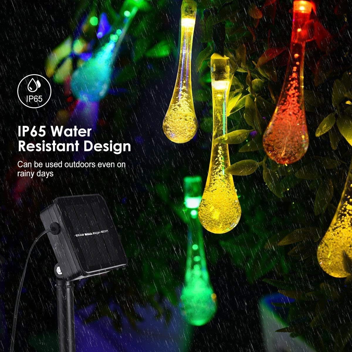 KEEDA 20LED Solar String Lights Waterdrop Fairy Decorative Lights for Outdoor Garden Patio Fence Yard Party Christmas (Multicolor) - Image 4