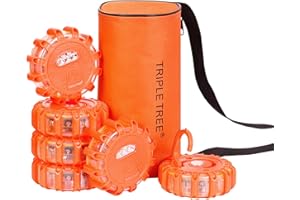 INCLAKE 6 Pack LED Road Flares Emergency Lights, Waterproof & Impact Resistant, 360-degree Visibility, 9 Flash Modes, Folding Hook & Strong Magnetic Base, Battery Included