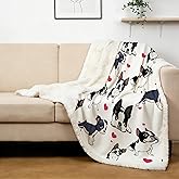 BlessLiving Boston Terrier Blanket for Dogs, 60x80 Inch Plush Fleece Throw - Super Soft Cozy Frenchie Dog Blankets for Women, Girls, Pet Lovers, Cute Puppy Gift with Red Heart, Black White Animal