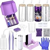 Baderke 20 Pcs Snow Globe Tumbler DIY Kit 16 oz Tumbler Squeeze Bottle, Glitter, Funnel Tweezer Silicone Cup Cradle Measuring Cup Glove Flashlight Buffer for Beginner(Purple,Classic)