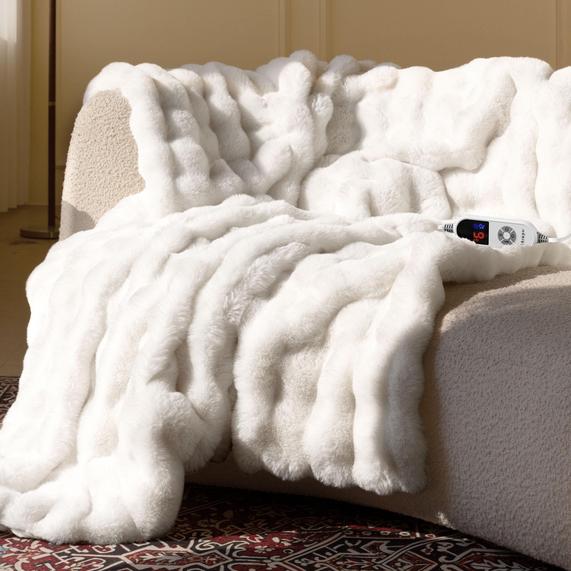 Photo 1 of Electric Heated Blanket for Girls & Women, Soft & Luxurious, Faux Rabbit Fur Heating Throw Blankets, 6 Heat Settings, Overheat Protection, Quick Heating, Memory Function, Gift-Ready Design, 50"x60"