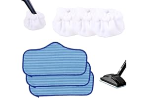 6pcs Reusable Steam Cleaner Accessories, 3 Blue Microfiber Cleaning Pads & 3 Triangle Bonnets Double-Layer Mop Cloth for Dupr