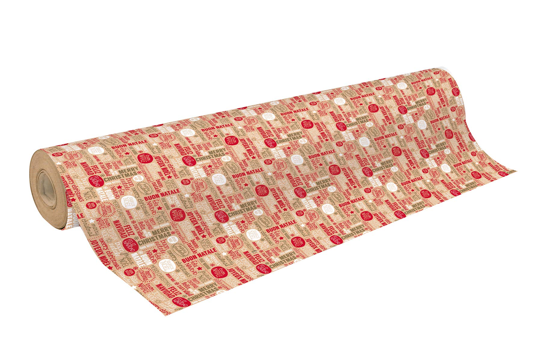 Clairefontaine 223811C - One Roll of Raw Recycled Kraft Paper - 50mx70 cm - 70g - Motif : Christmas Red/Green - Recycled Paper, Ideal for Gift-Wrapping