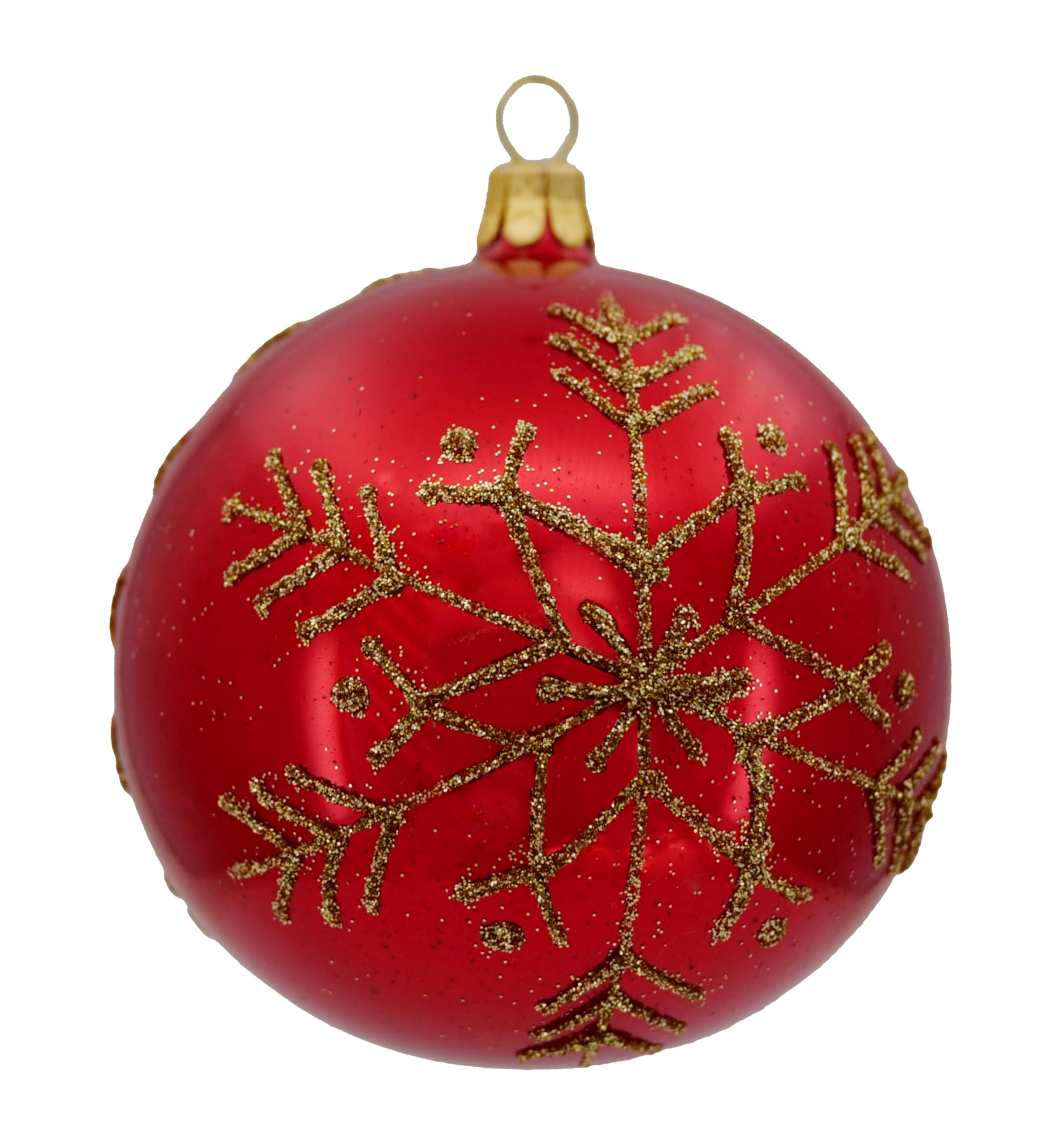 Ornex Set of 6 Ornamental Baubles (Diameter 8 cm) in Hand-Blown and Decorated Glass for Christmas Tree, Red, Gold, 6 Balls Diameter 8 cm