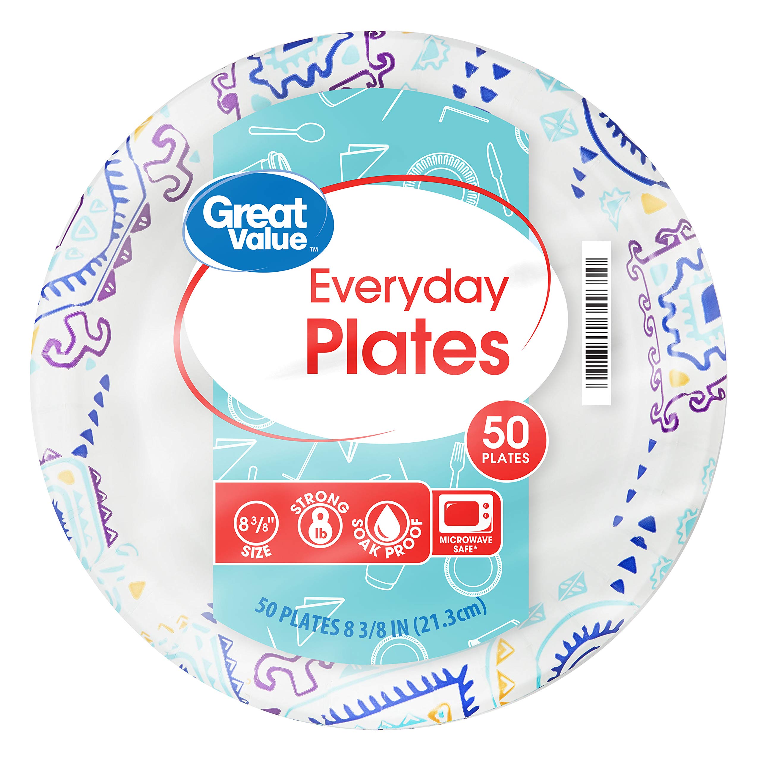 Great Value 8 1/2" Everyday Paper Plates, 50 ct, Strong, Heavy Duty, Soak Proof