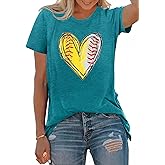 PECHAR Baseball Shirts Women Baseball Mom Shirt Tee Baseball Heart Graphic Tee Game Day Gifts Funny Short Sleeve Top