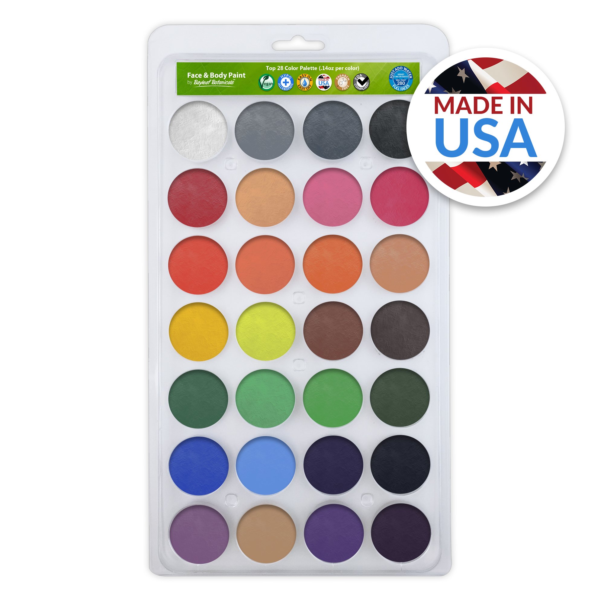 Vegan Face Paint Kit - TOP 28 Color Palette - Face Paints 280 FULL FACES (Volume Painting) - Made in the USA - Hypo-allergenic, Paraben Free!
