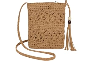 Women Small Straw Bag Summer Beach Crossbody Bag with Tassel Boho Handmade Woven Shoulder Handbag Purse for Vacation Travel
