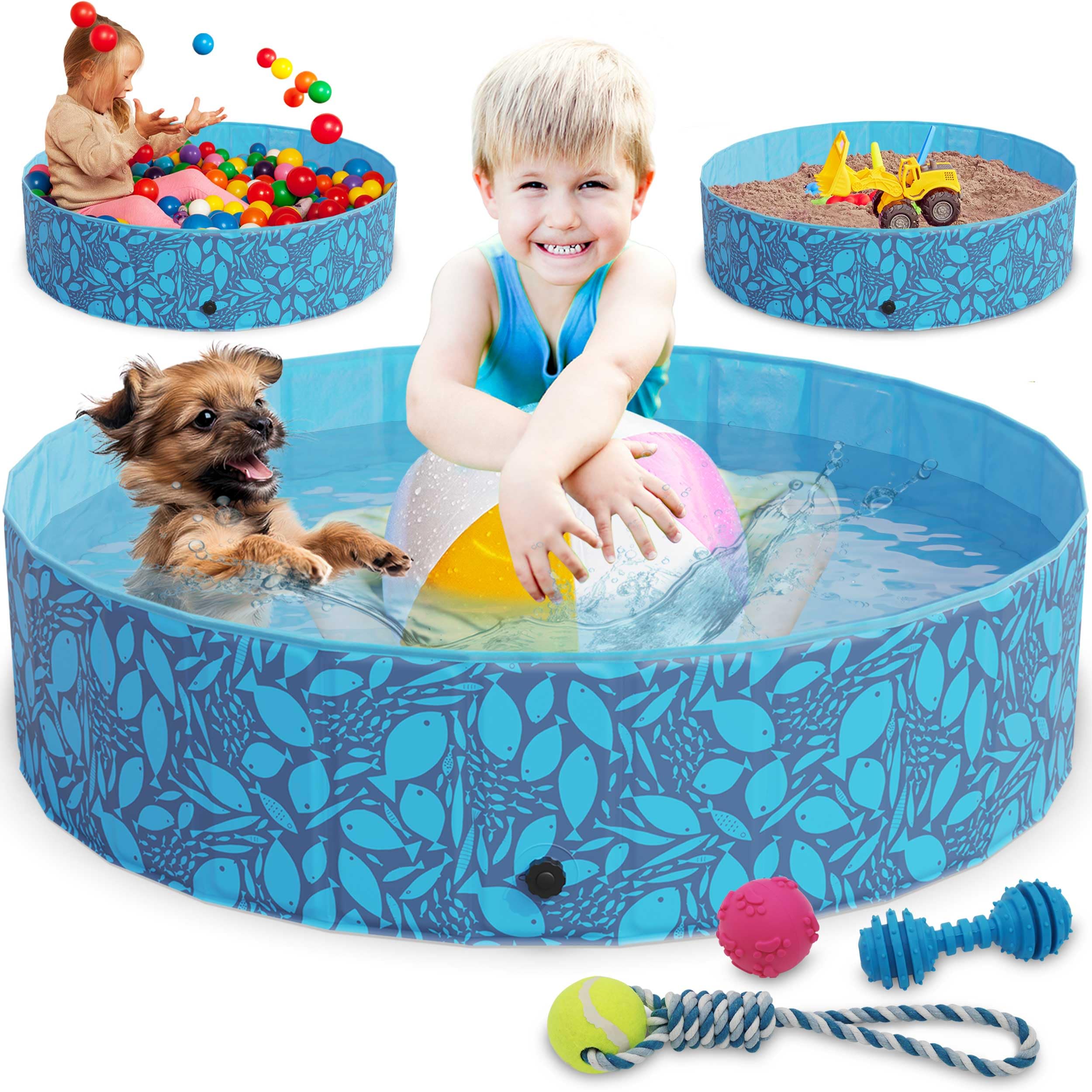 zooprinz Faltbarer Pool 120x30 cm - Für große, kleine Hunde & Kinder in 2 Größen 160/120 x 30 cm – Haustier Hundepool stabil & rutschfest Swimmingpool, Planschbecken Hund Kind – Schwimmbad