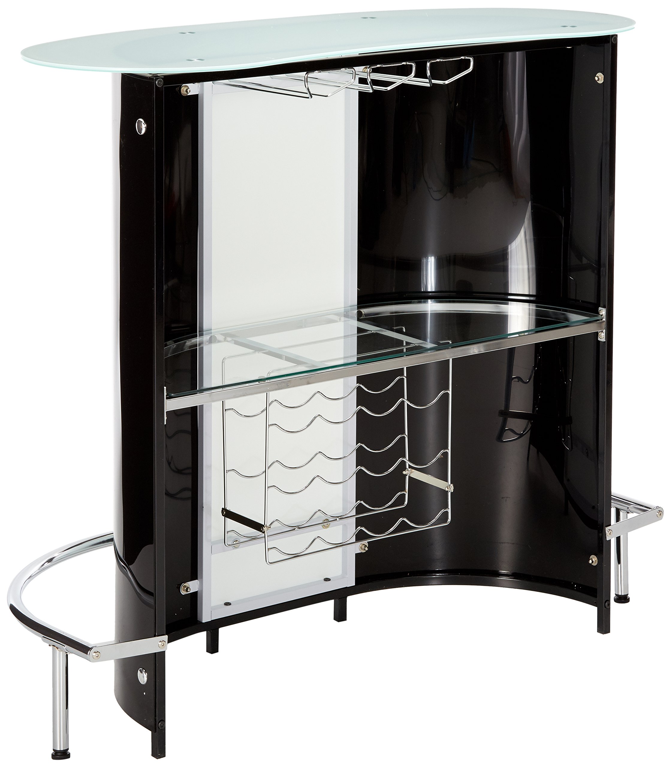 1-shelf Bar Unit with Frosted Glossy Black, Glossy White, Clear and Chrome