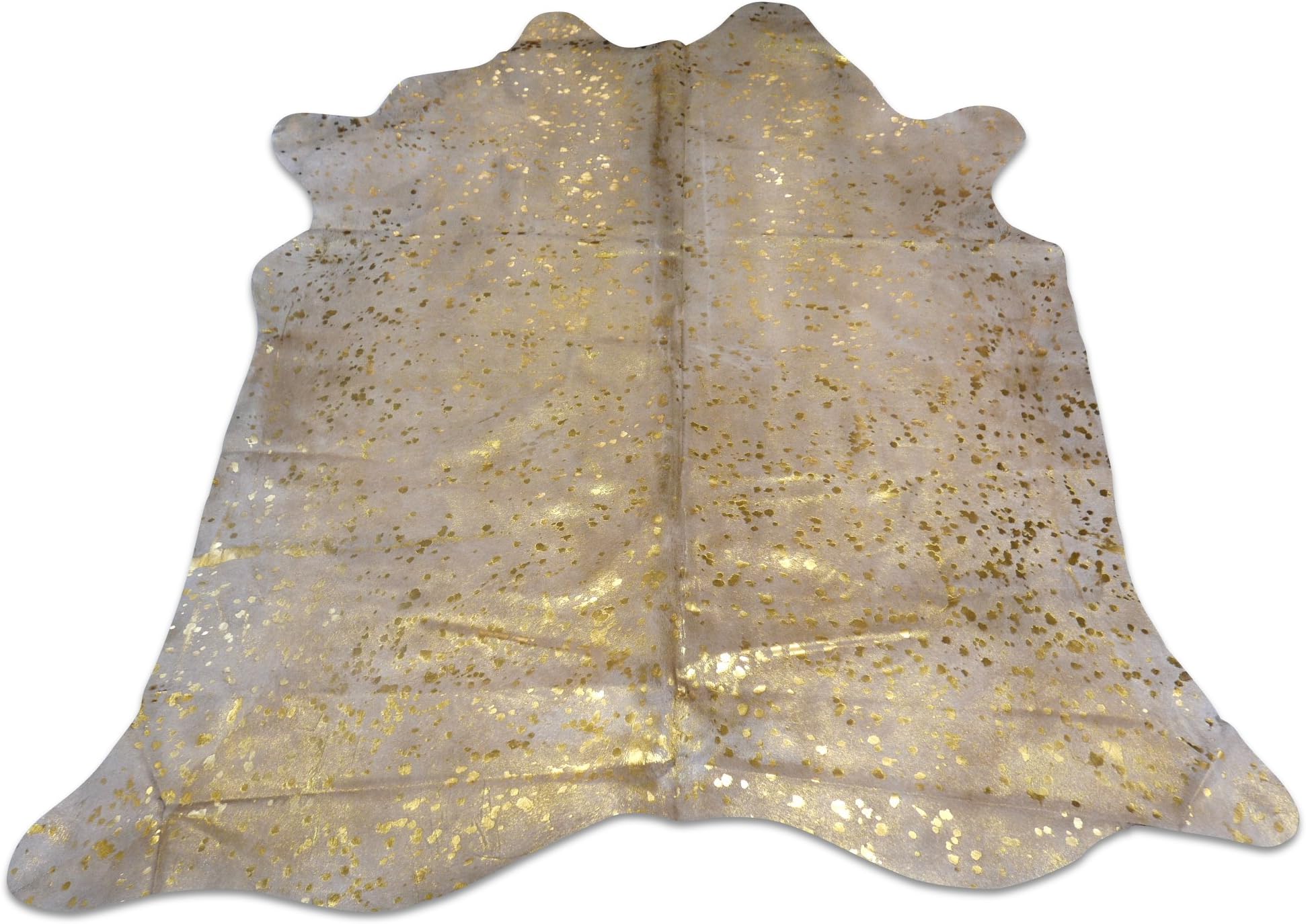 Metallic Cowhide Rug Gold on Off White Background