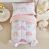 Joyreap 4 Piece Toddler Bedding Set- Pink Rainbow Lovely Design, Microfiber Toddler Bedding Comforter Set for Kids Girls