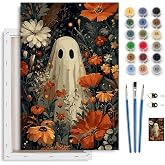 Spandrel Ghost Paint by Number Kits Floral for Adults, Halloween Paint by Number Kits on Canvas Daisy Flower, DIY Acrylic Oil Painting by Numbers Gitfs for Home Wall Decor, 8x12in