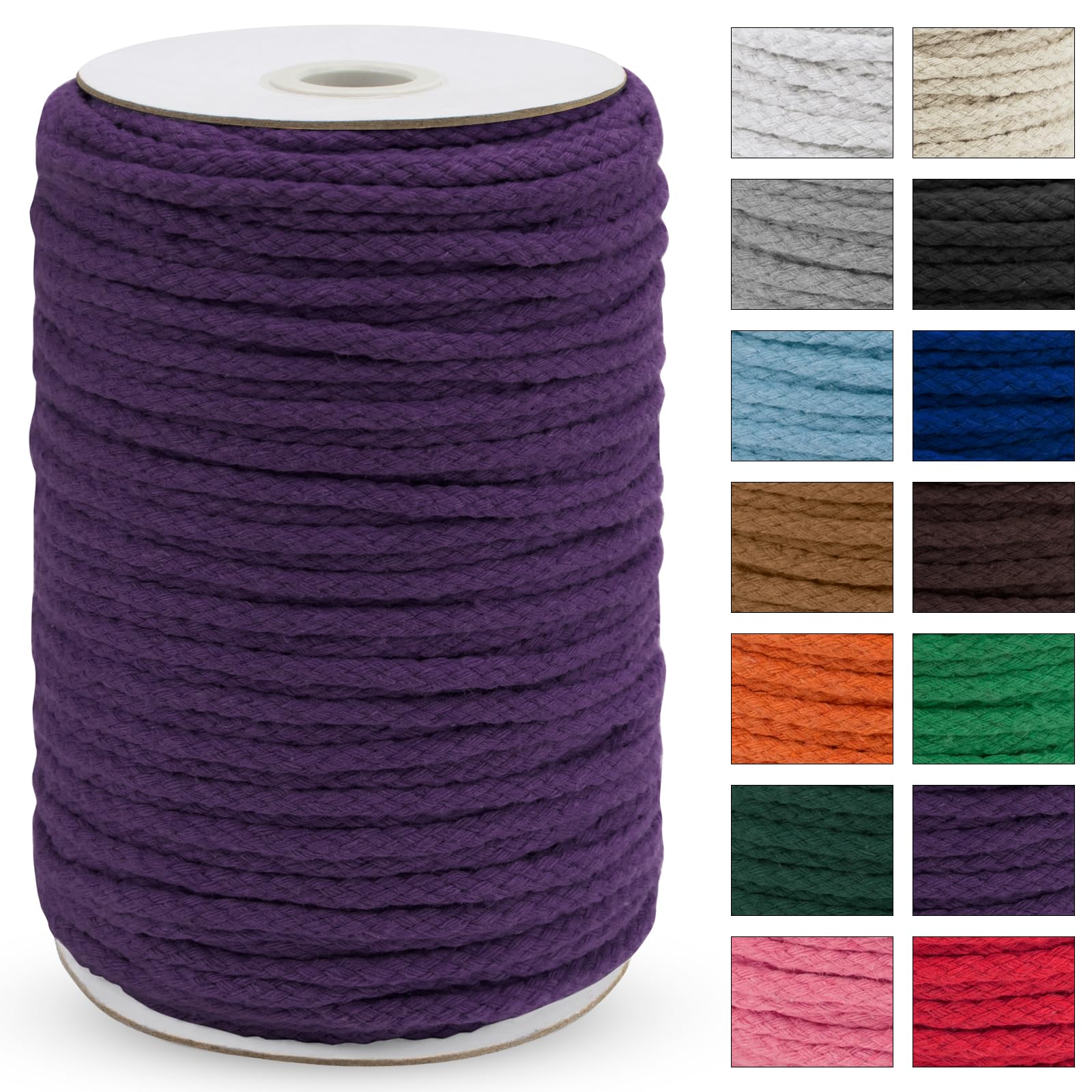 Uiopa Macrame Cord 5mm x 90m, Thick Macrame Rope 8-Strand Braided Cotton Rope, Dark Purple Cotton Cord for Plant Hangers, Wall Hanging, Dream Catcher, Garden, DIY Projects