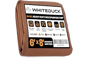 WHITEDUCK 6'x8' Canvas Tarp 18 oz/37 Mil Heavy Duty Waterproof UV Resistant, Rustproof Grommets, Industrial & Commercial Use Cloth Tarp (Finished Size: 5'6"x7'6", Brown)