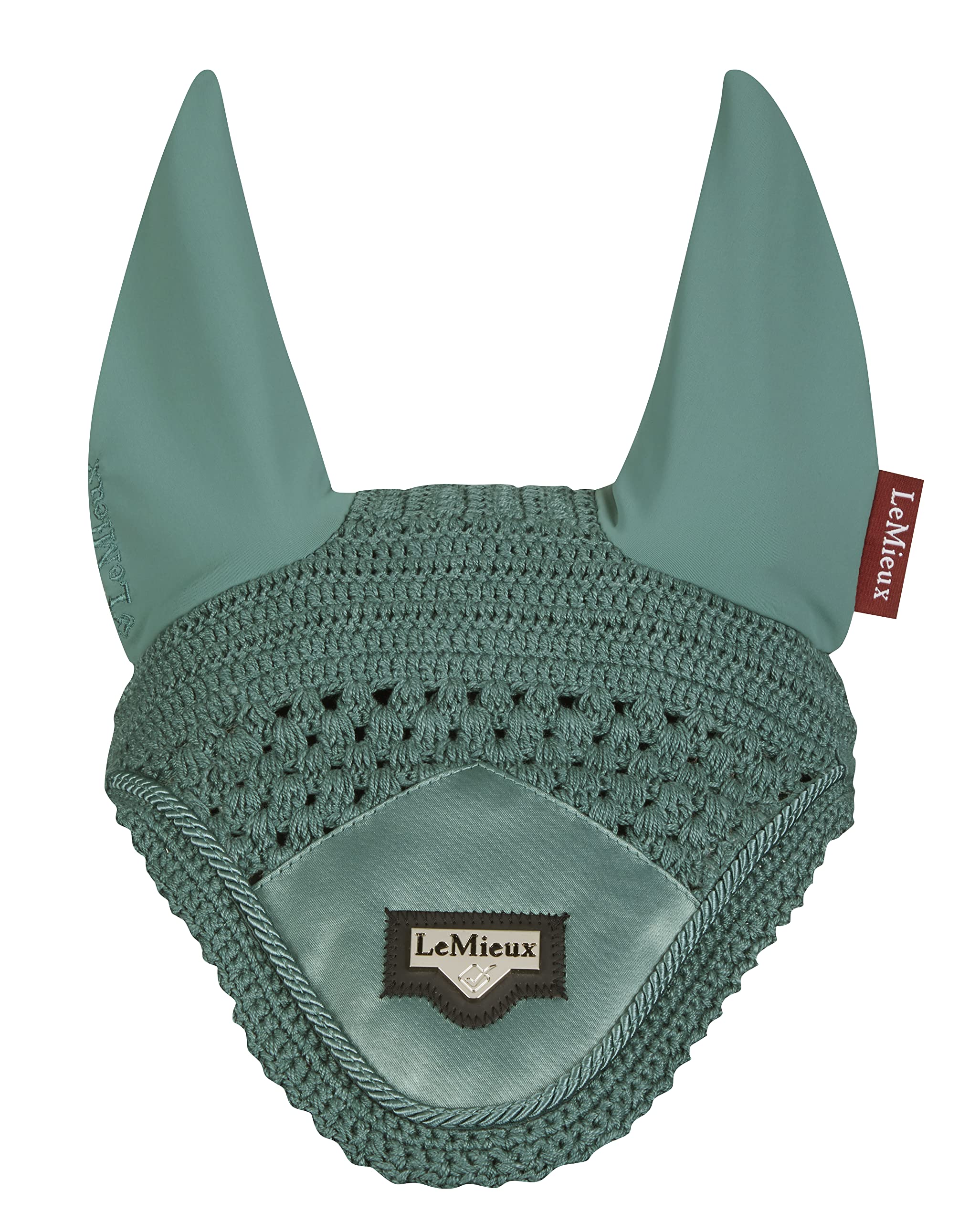 LeMieux Loire Fly Hood for Horses - Sage - Stylish Hand Knitted Crotchet - Soft & Stretchy - Large