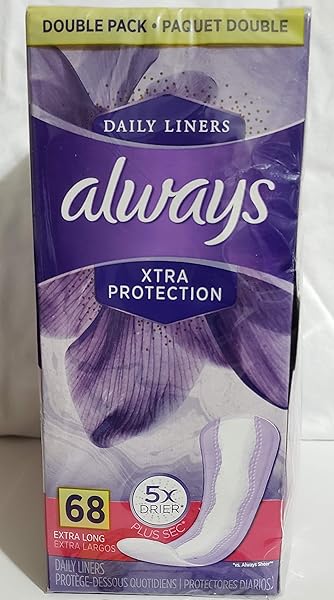 ALWAYS XTRA PROTECTION DAILY LINERS PLUS ODOR-LOCK PADS, DOUBLE PACK, EXTRA LONG, 60 EA, 2 PACK