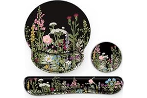 G JGOO Keyboard Wrist Rest, Ergonomic Mouse Pad with Wrist Rest and Coaster, Non-Slip Rubber Base Easy Typing and Relieve Wrist Pain, Mouse Pad with Wrist Support for Home, Office, Game - Black Flower