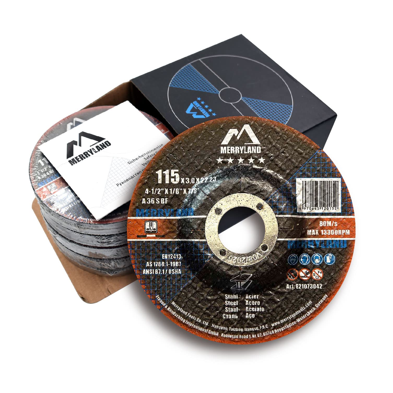 Merryland Cutting Disc 115 Metal for Angle Grinder, 115 X 3.0 X 22.23 mm Cutting Wheel 25 Pieces, Steel Iron 4.5 inch Type 42, Expert-Line E21073042